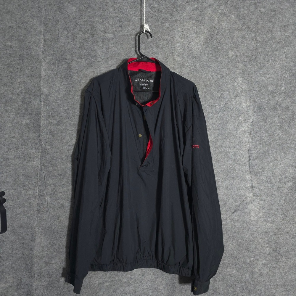FootJoy DryJoys Golf Windbreaker Mens XL Black Red Pullover Snap Mock Jacket